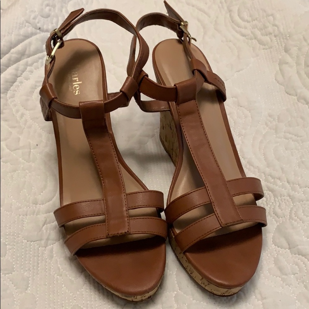 Camel colored wedge sandals size 10